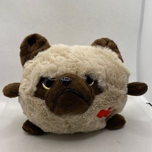 Pug Dog Plush Stuffed Animal Toy Hearts Embroidered 6”